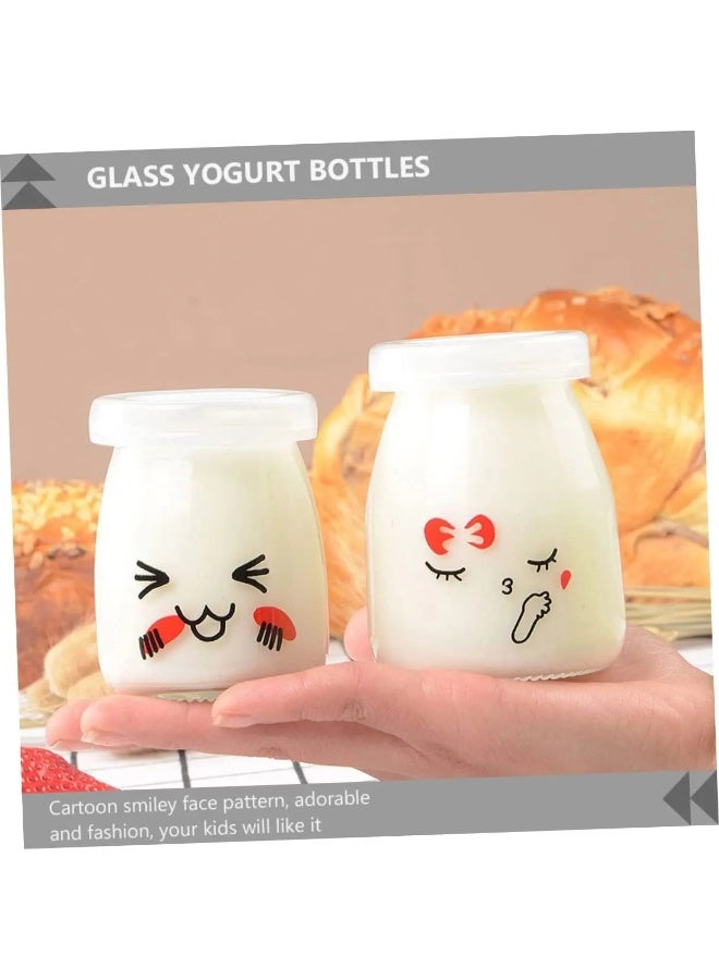 Set of 10 Glass Yogurt Jars with Lids and 10 Plastic Spoons, 100ml Capacity, Reusable Glass Dessert and Yogurt Containers with Cute Emoji Design - Image 2